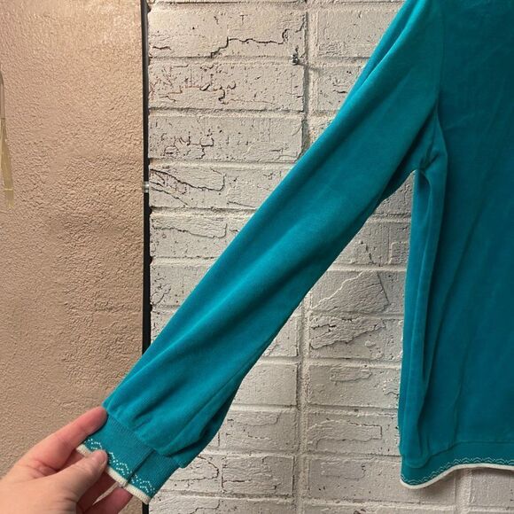 South Pint Janttzen 70s vintage Green/Blue velour Sweatshirt Top M - Picture 4 of 9